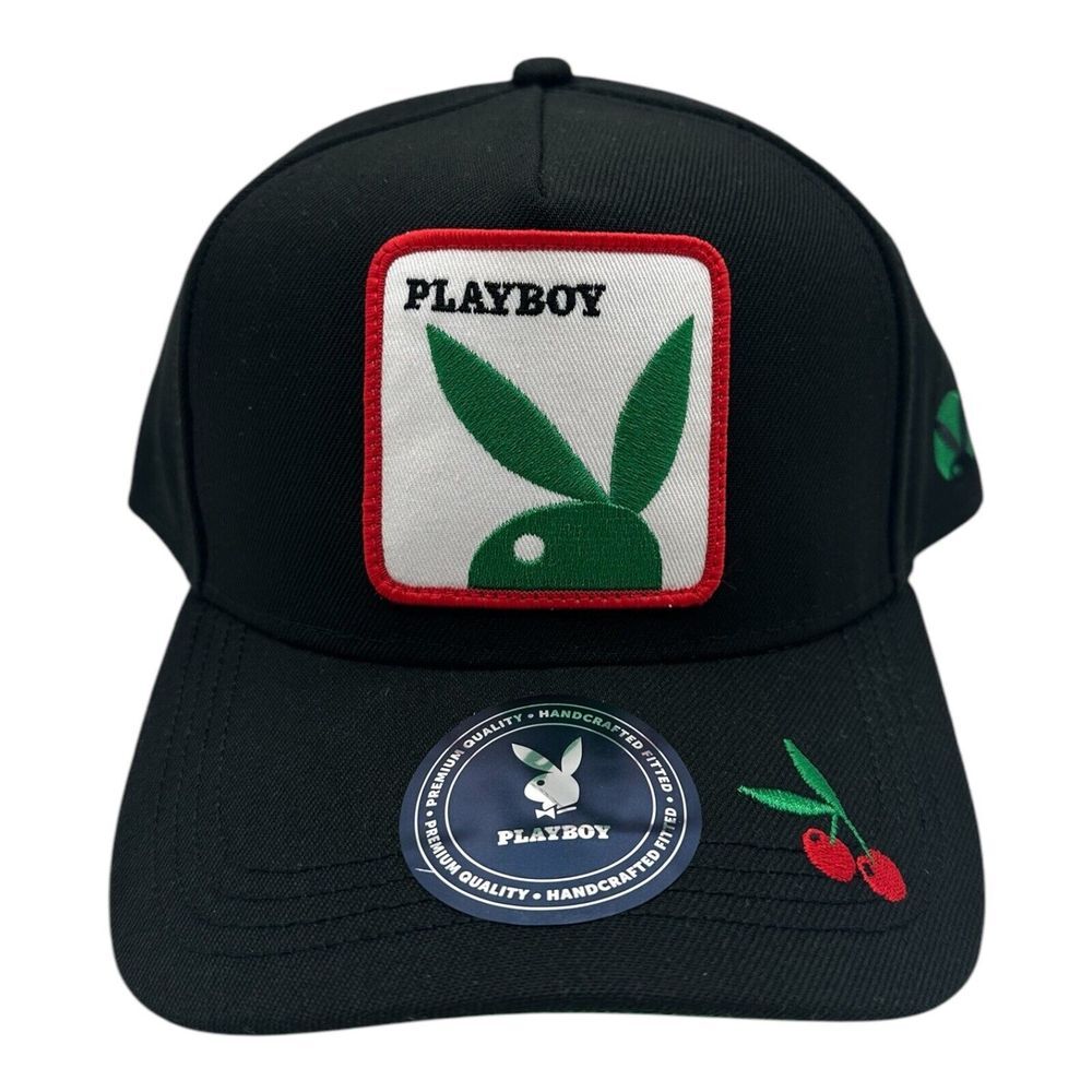 Playboy Hat Lids X Snapback Black Square Patch‎ Bunny Logo Cherry A-Frame Cap